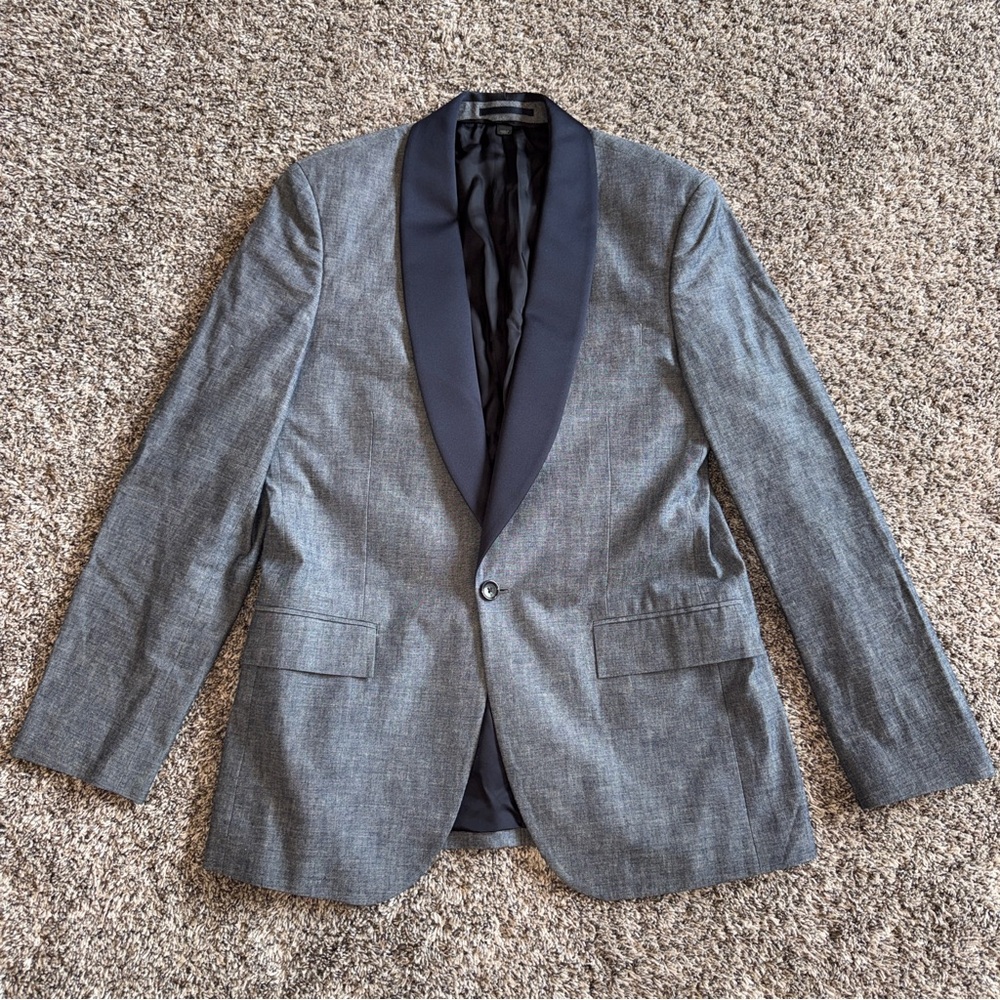 J Crew Ludlow Slim Blue Chambray Shawn Collar Tuxedo Suit Blazer Jacket 38R